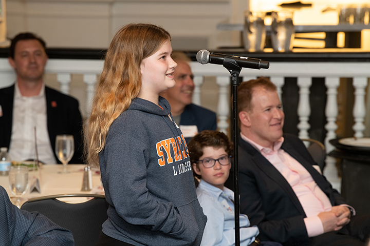 Delaney Smith asks Head Women's Lacrosse Coach Kayla Treanor '16 a question.
